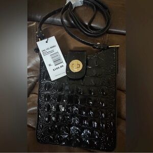 Brahmin Black Croc-Embossed Patent Crossbody Bag. New!